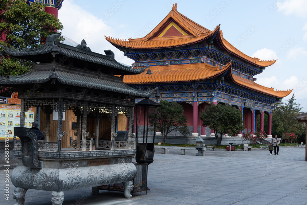 Fototapeta premium February 2019. Dali, China. The Three Pagodas are located in the Chongsheng temple. Buildings that make up the temple.