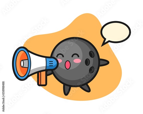Bowling ball cartoon holding a megaphone
