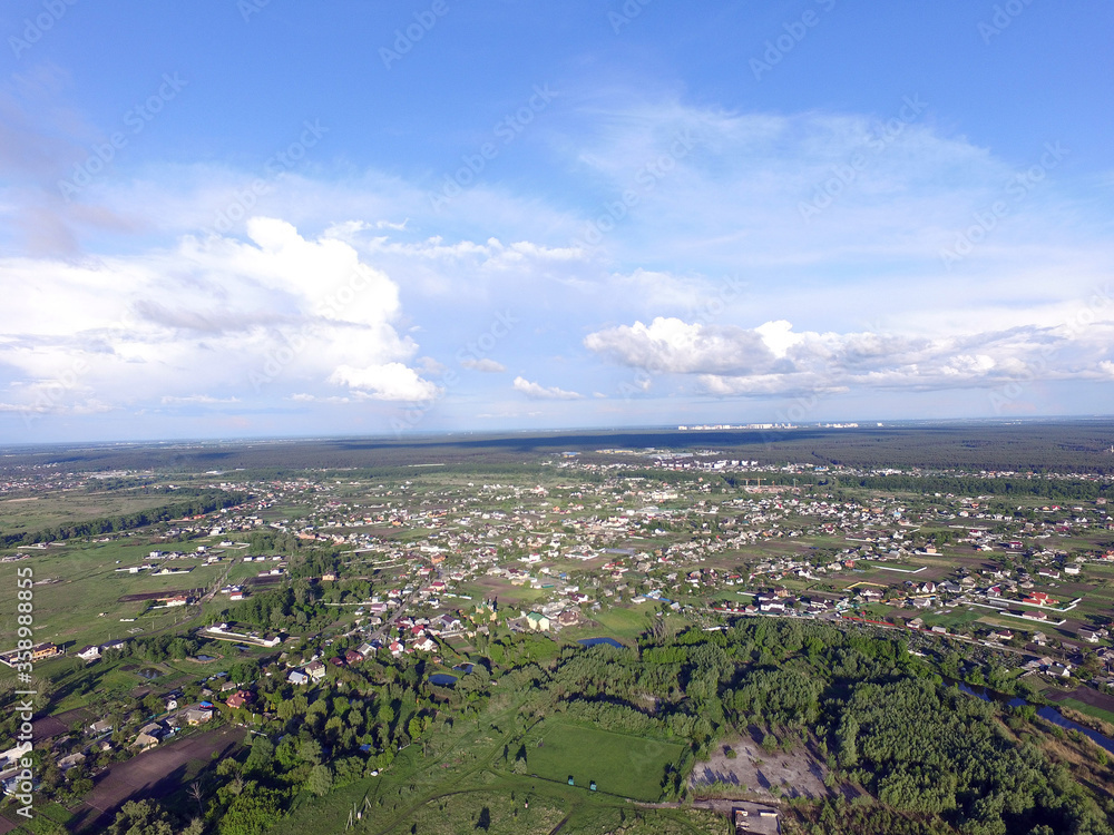 Aerial view of the saburb landscape (drone image). Near Kiev