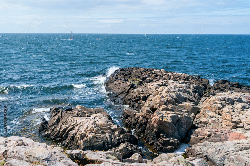 Wild rocky coast on Kullen peninsula in western Sweden, Skane