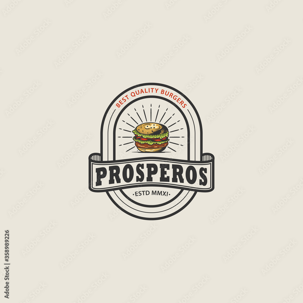 Vintage Burger Logo Design For Burger Shop