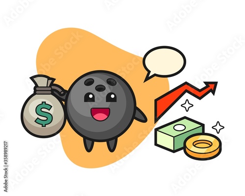 Bowling ball cartoon holding money sack