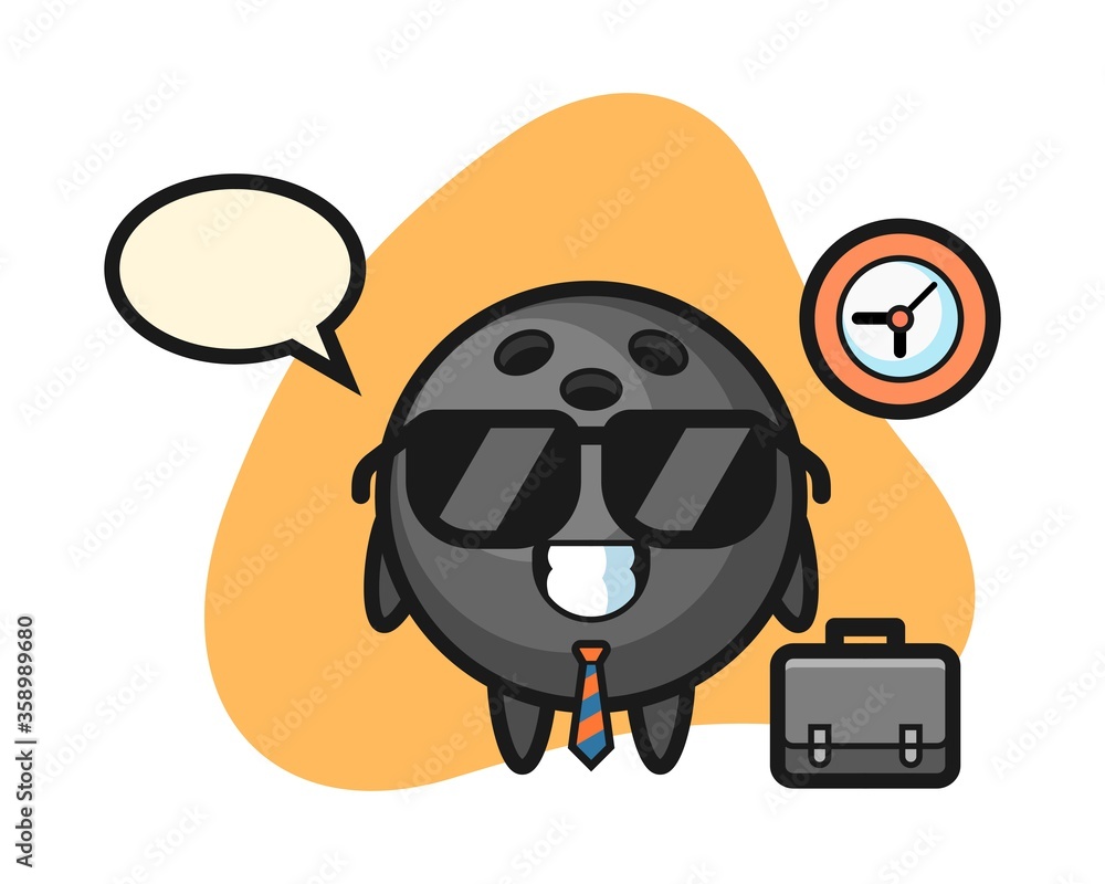 Naklejka premium Bowling ball cartoon as a businessman