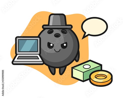 Bowling ball cartoon as a hacker