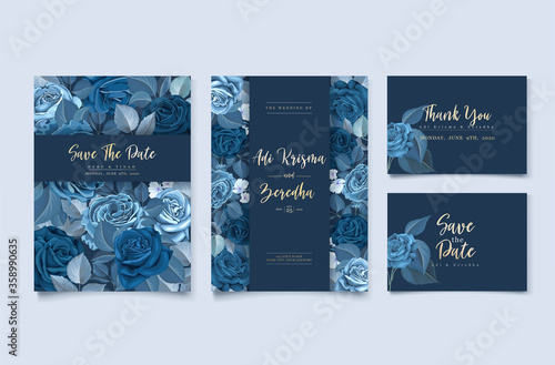 elegant invitation classic blue floral template