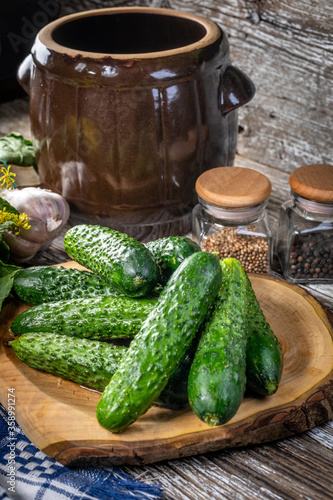 Preparation for pickling cucumbers.