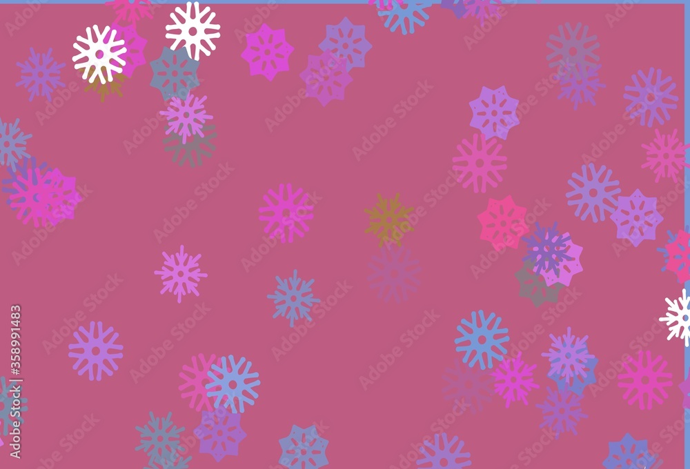 Light Pink, Blue vector template with ice snowflakes. Light Pink, Blue vector template with ice snowflakes.