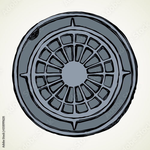 Round manhole cover. Vector drawing
