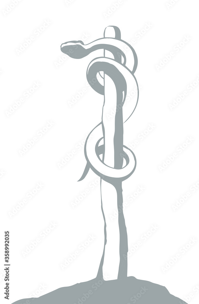 Obraz premium The serpent on the pole. Vector drawing