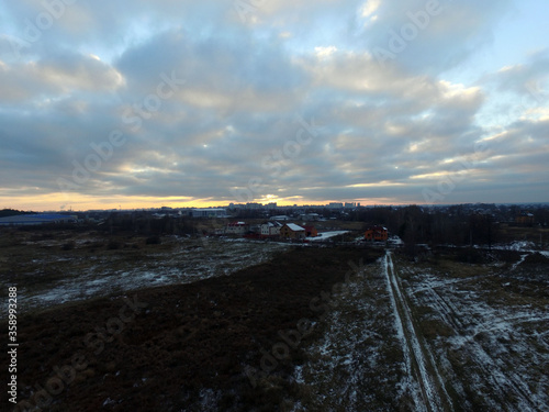 Aerial view of the saburb landscape  drone image . Near Kiev