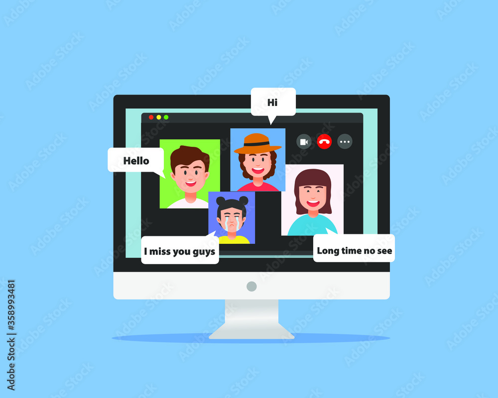 Concept of video chat group between friends Concept of video chat group between friends
