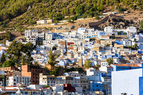 It's Panorama of Chefchaouen, Morocco. Town famous by the blue painted walls of the houses