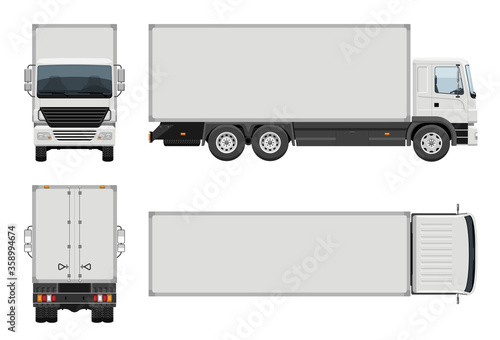 Box truck vector template with simple colors without gradients and effects. View from side, front, back, and top photo
