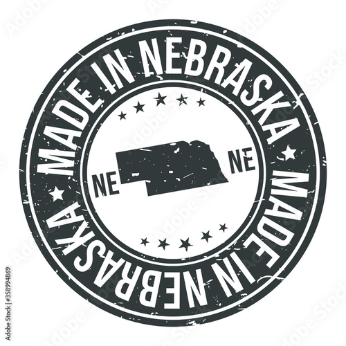 Made in Nebraska State USA Quality Original Stamp Design Vector Art Tourism Souvenir Round