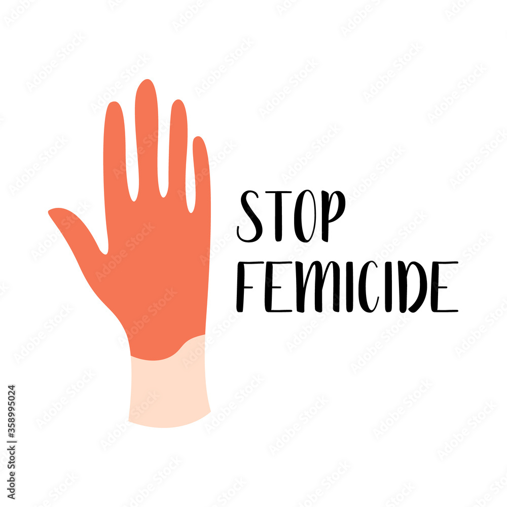 Hand in red paint, like in blood. Femicide, feminicide concept. Domestic violence. Flat vector illustration Hand in red paint, like in blood. Femicide, feminicide concept. Domestic violence. Flat vector illustration