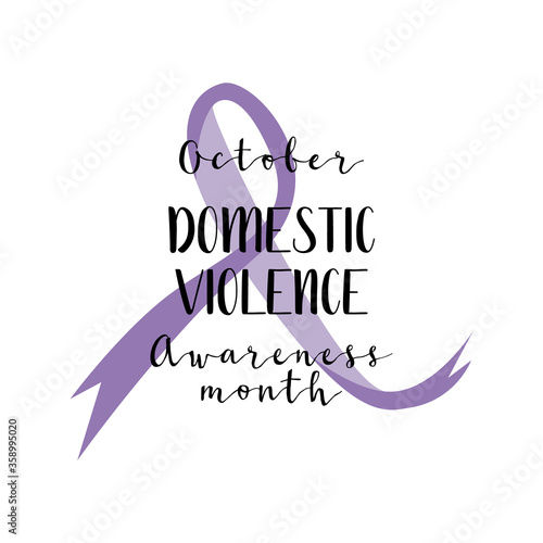 Domestic violence. Purple awareness ribbon. Femicide, feminicide concept.  Flat vector illustration