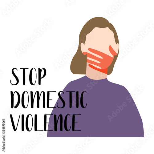 Woman with a handprint on her face. Femicide, feminicide concept. Stop domestic violence. Flat vector illustration
