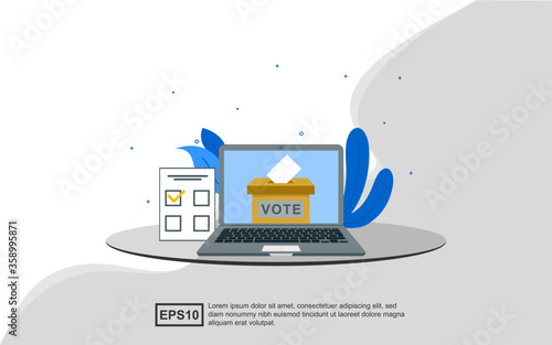 Illustration concept of online or electronic voting in laptop.