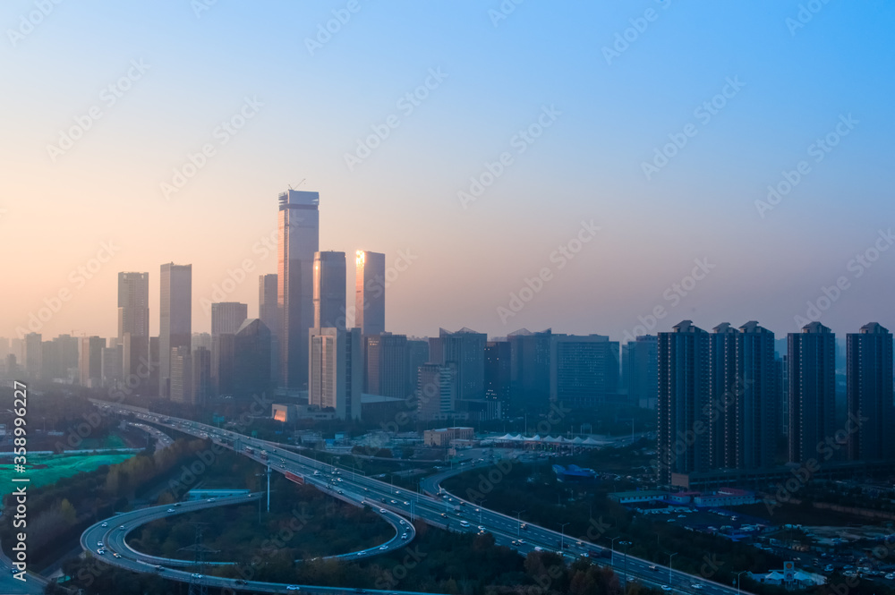 Xi'an, Shaanxi Province, China city skyline at sunset