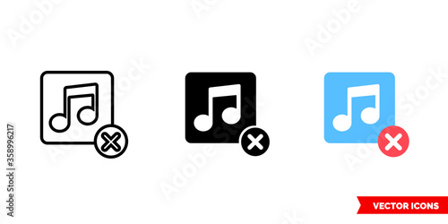 Delete music icon of 3 types. Isolated vector sign symbol.