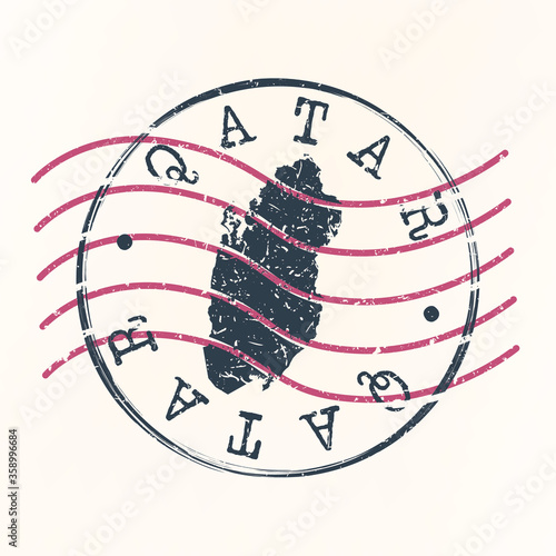 Qatar Stamp Postal. Map Silhouette Seal. Passport Round Design. Vector Icon. Design Retro Travel.