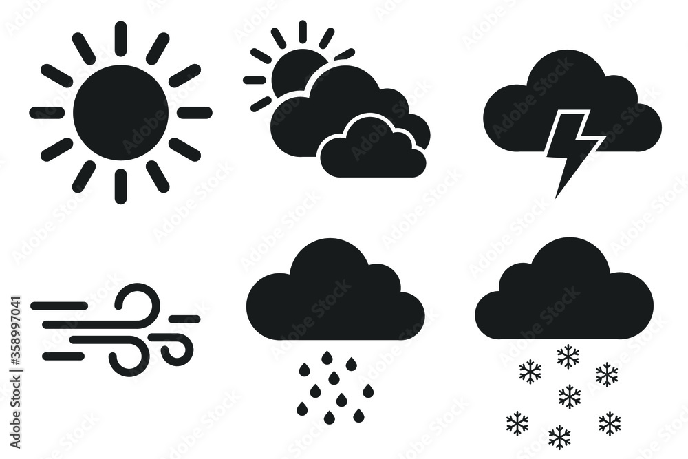 Weather icons on white background. Vector illustration. Weather icons on white background. Vector illustration.