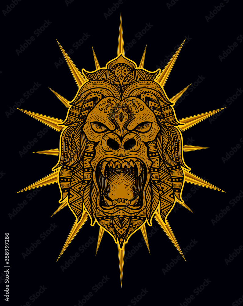 Illustration vector gorilla head mandala style with sacred geometry. Illustration vector gorilla head mandala style with sacred geometry.