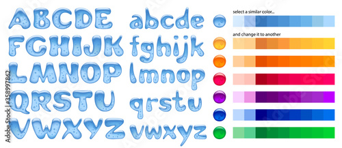 Set of alphabet ice letters and all their composite colors to change