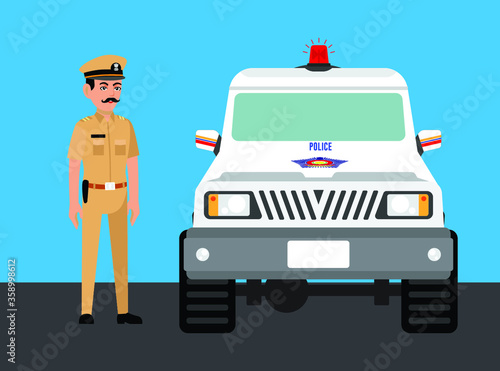 Mumbai police officer with a jeep