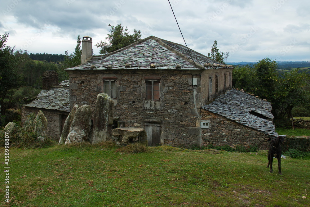 Obraz premium Old stone houses in a village at Mirador de Muronovo in Asturias,Spain,Europe 