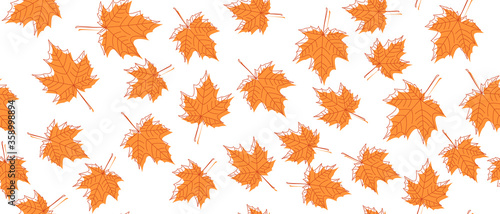 Yellow and orange leaves seamless background on white background. Vector illustration.