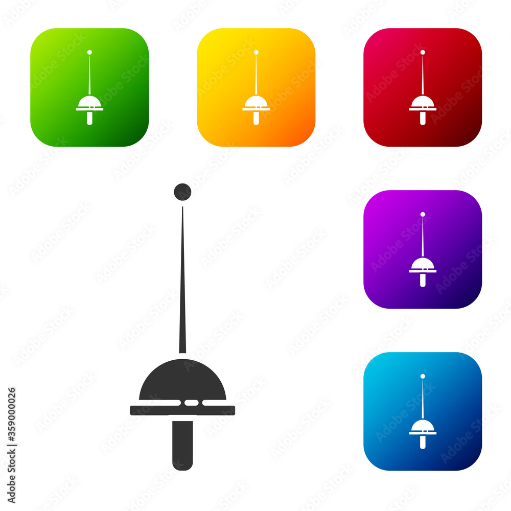 Black Fencing icon isolated on white background. Sport equipment. Set icons in color square buttons. Vector Illustration. Black Fencing icon isolated on white background. Sport equipment. Set icons in color square buttons. Vector Illustration.