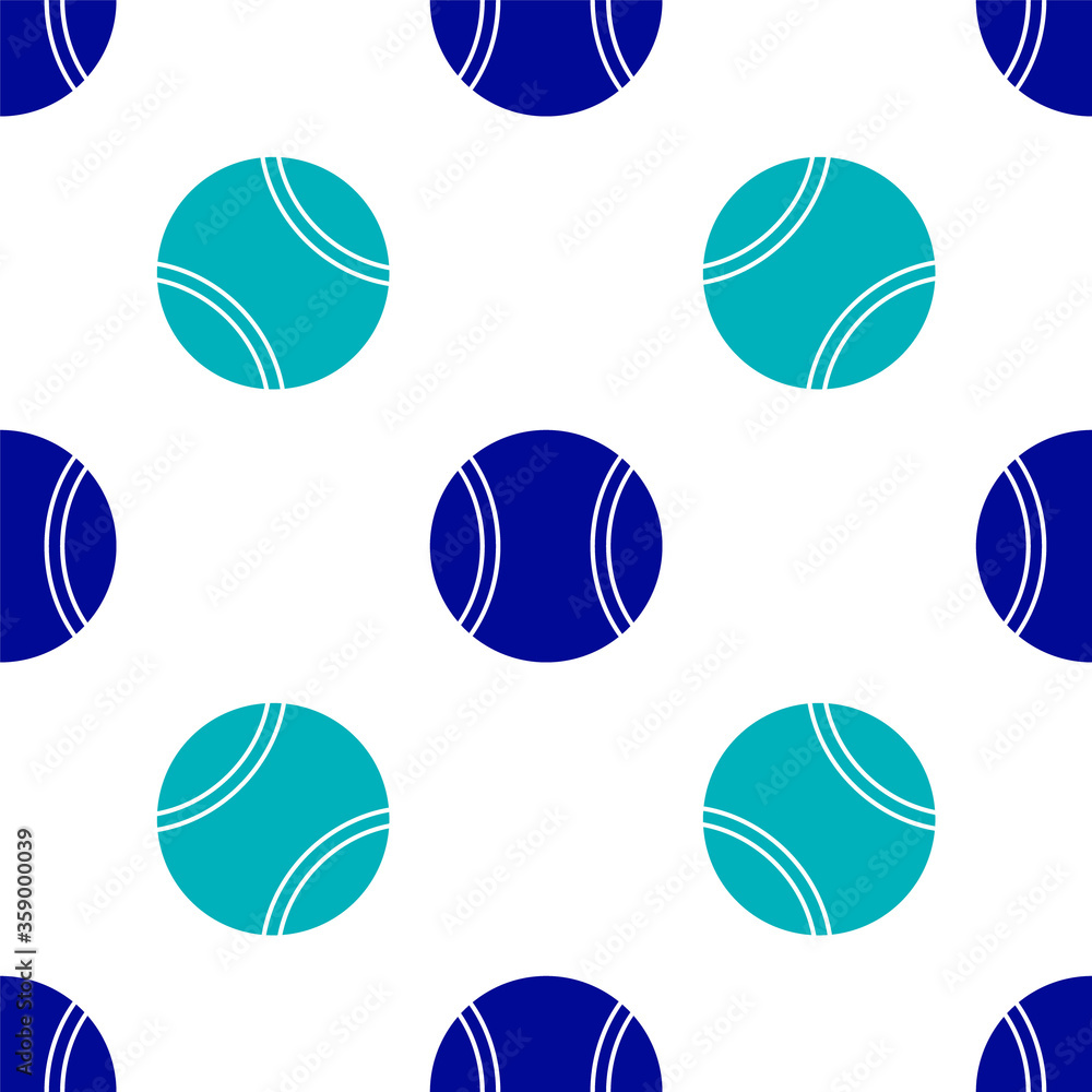 Blue Tennis ball icon isolated seamless pattern on white background. Sport equipment. Vector Illustration.