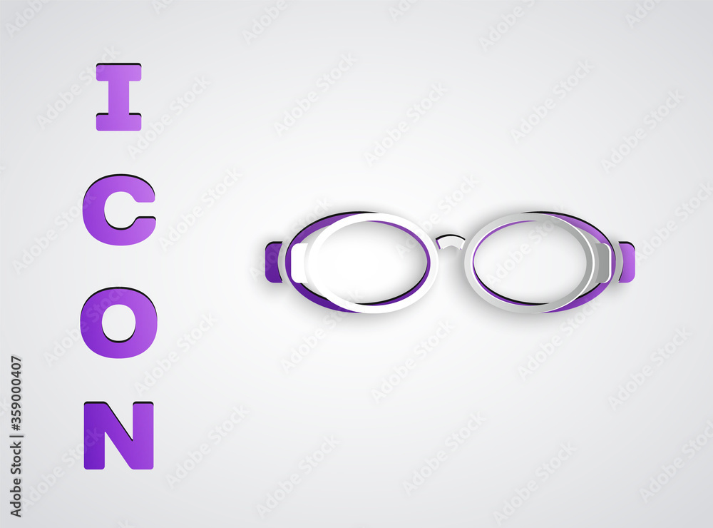Paper cut Glasses for swimming icon isolated on grey background. Goggles sign. Diving underwater equipment. Paper art style. Vector Illustration. Paper cut Glasses for swimming icon isolated on grey background. Goggles sign. Diving underwater equipment. Paper art style. Vector Illustration.