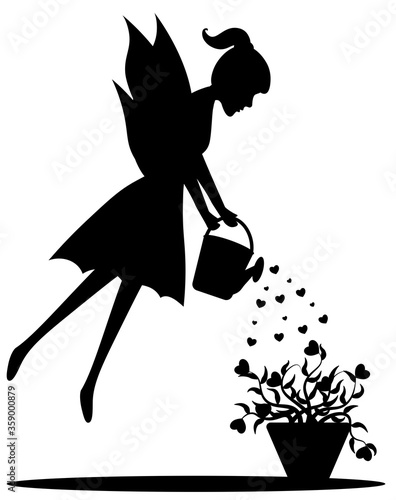 fairy watering a flower in a pot