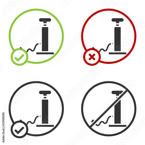 Black Car air pump icon isolated on white background. Circle button. Vector Illustration.