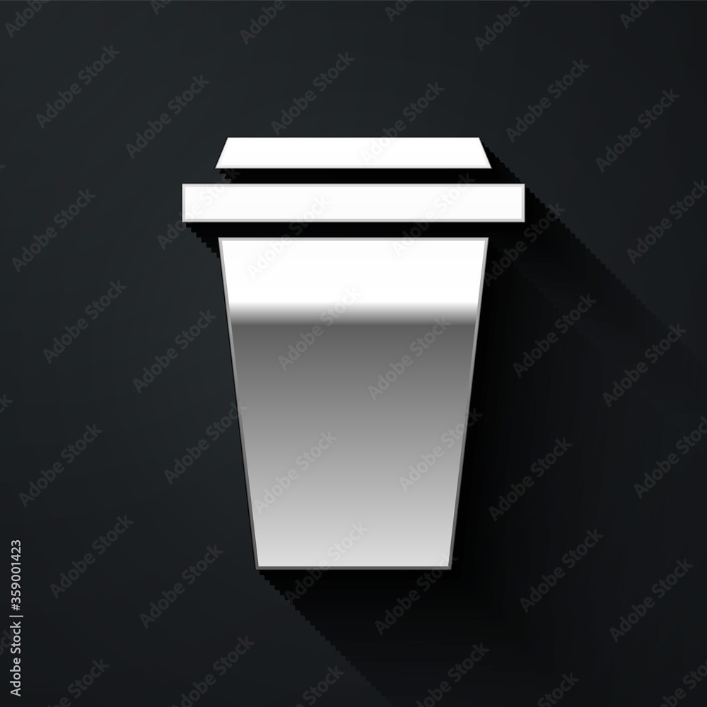 Silver Coffee cup to go icon isolated on black background. Long shadow style. Vector Illustration. Silver Coffee cup to go icon isolated on black background. Long shadow style. Vector Illustration.