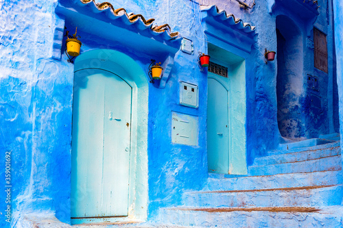 It's Blue wall of Chefchaouen, small town in northwest Morocco famous by its blue buildings