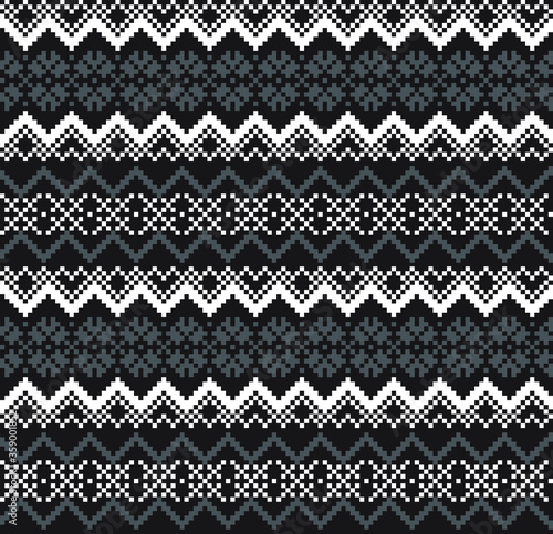 Black and White Christmas fair isle pattern background for fashion textiles, knitwear and graphics