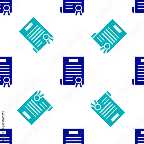 Blue Declaration of independence icon isolated seamless pattern on white background. Vector Illustration.