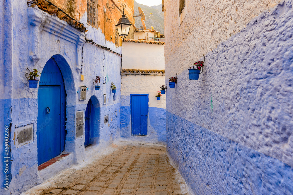 It's Blue wall of Chefchaouen, small town in northwest Morocco famous by its blue buildings