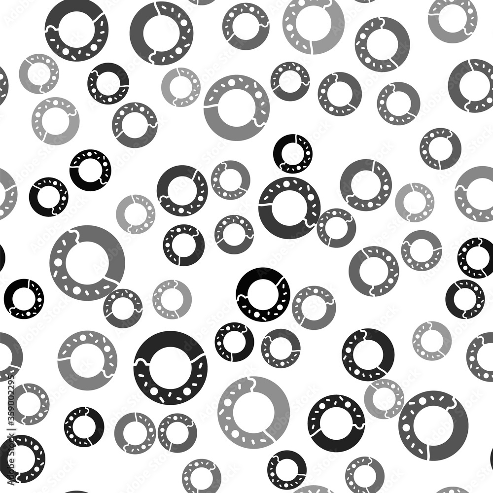 Black Donut with sweet glaze icon isolated seamless pattern on white background. Vector Illustration.