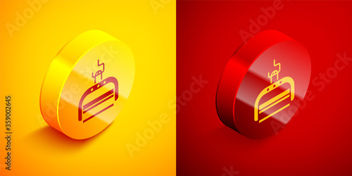 Isometric Ski lift icon isolated on orange and red background. Circle button. Vector Illustration.