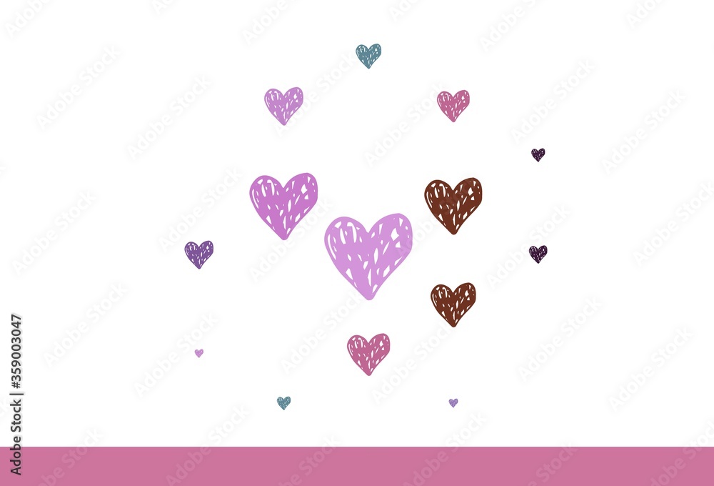 Light Pink, Green vector template with doodle hearts.