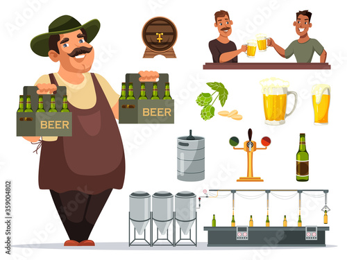 Beer industry symbols vector illustrations set