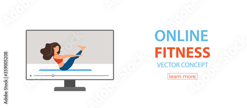 Online fitness yoga classes vector concept. Stay home girl doing