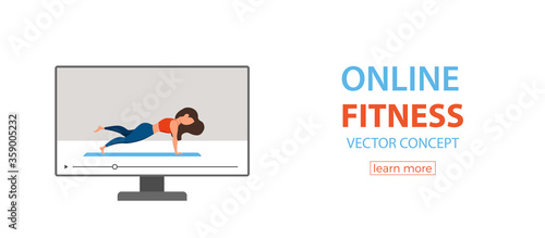 Online fitness yoga classes vector concept. Stay home girl doing