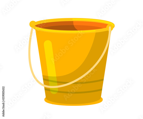 Yellow plastic garden bucket isolated on white background