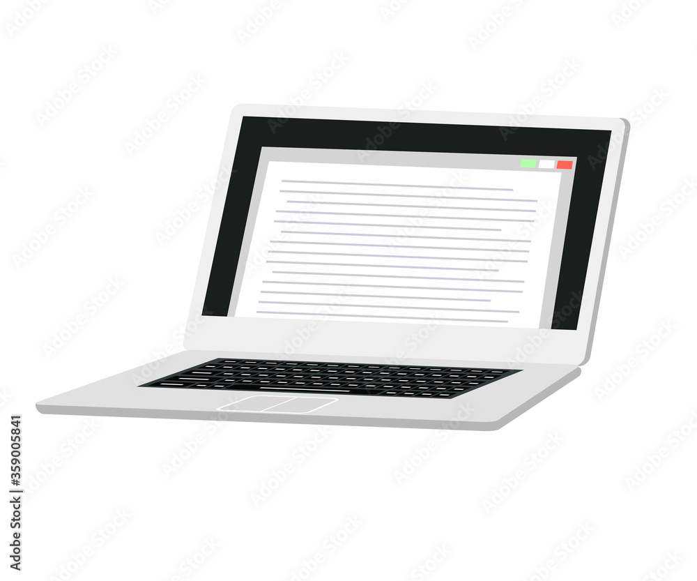 Open laptop in front view, text editing software on screen Open laptop in front view, text editing software on screen