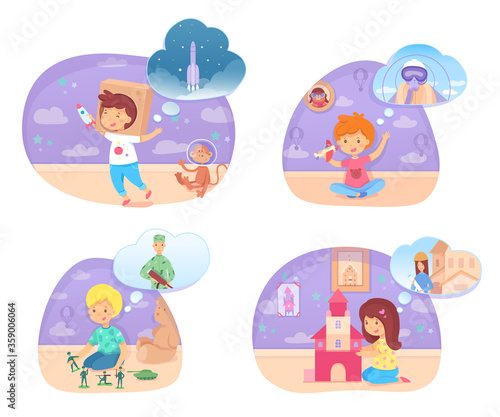 Little kid playing in future profession scene set
